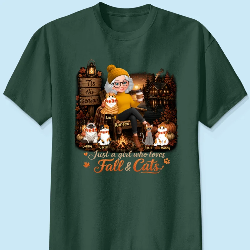 Just a Girl Who Loves Fall & Cats - Personalized Shirt - Cozy Fall Tee for Cat Moms - Image 11