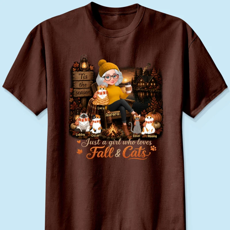 Just a Girl Who Loves Fall & Cats - Personalized Shirt - Cozy Fall Tee for Cat Moms - Image 12