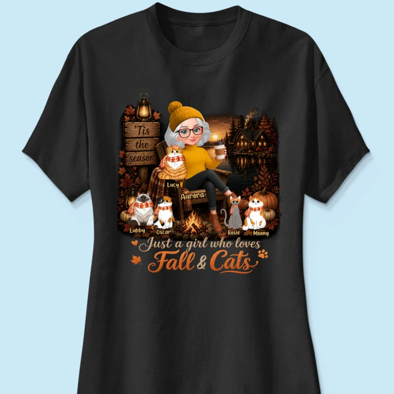 Just a Girl Who Loves Fall & Cats - Personalized Shirt - Cozy Fall Tee for Cat Moms - Image 13