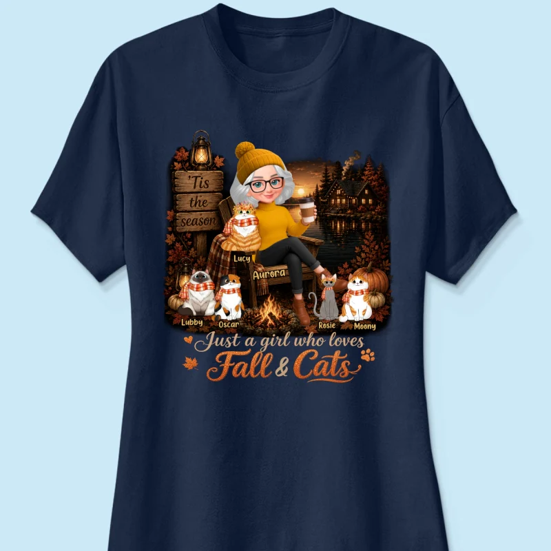 Just a Girl Who Loves Fall & Cats - Personalized Shirt - Cozy Fall Tee for Cat Moms - Image 14