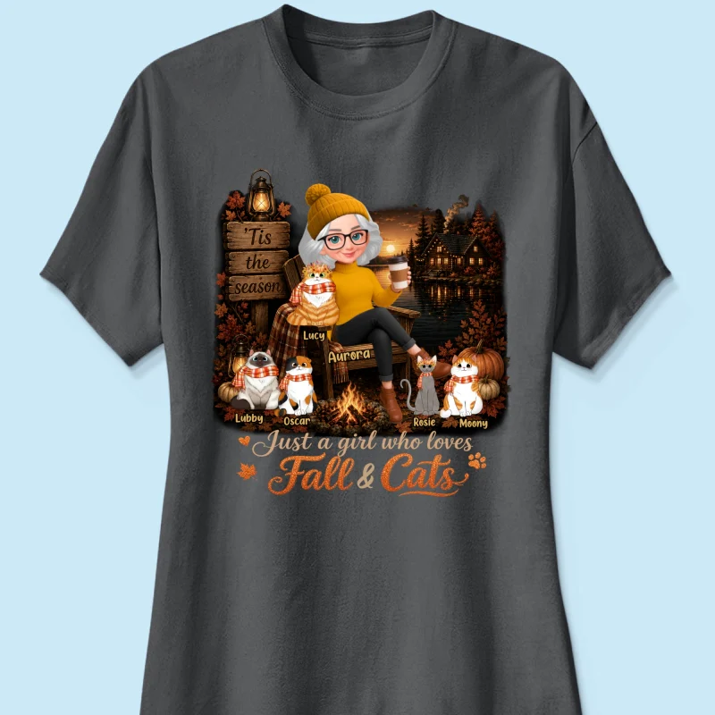 Just a Girl Who Loves Fall & Cats - Personalized Shirt - Cozy Fall Tee for Cat Moms - Image 15