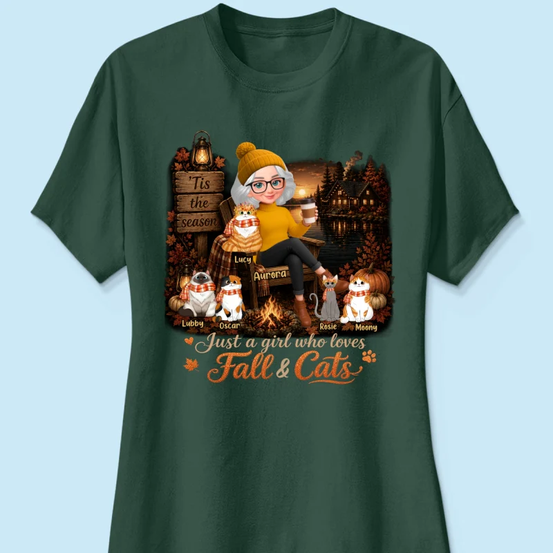 Just a Girl Who Loves Fall & Cats - Personalized Shirt - Cozy Fall Tee for Cat Moms - Image 16