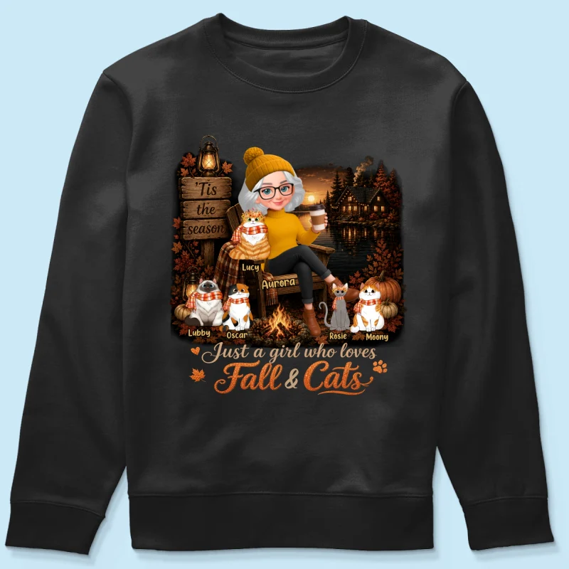 Just a Girl Who Loves Fall & Cats - Personalized Shirt - Cozy Fall Tee for Cat Moms - Image 17
