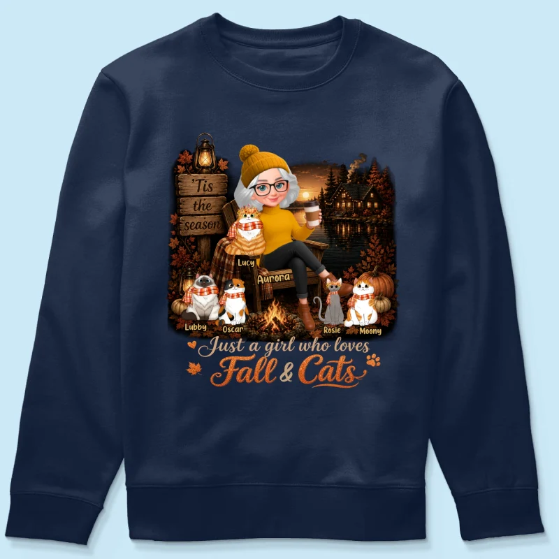 Just a Girl Who Loves Fall & Cats - Personalized Shirt - Cozy Fall Tee for Cat Moms - Image 18