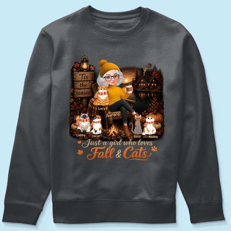 Just a Girl Who Loves Fall & Cats - Personalized Shirt - Cozy Fall Tee for Cat Moms - Image 19