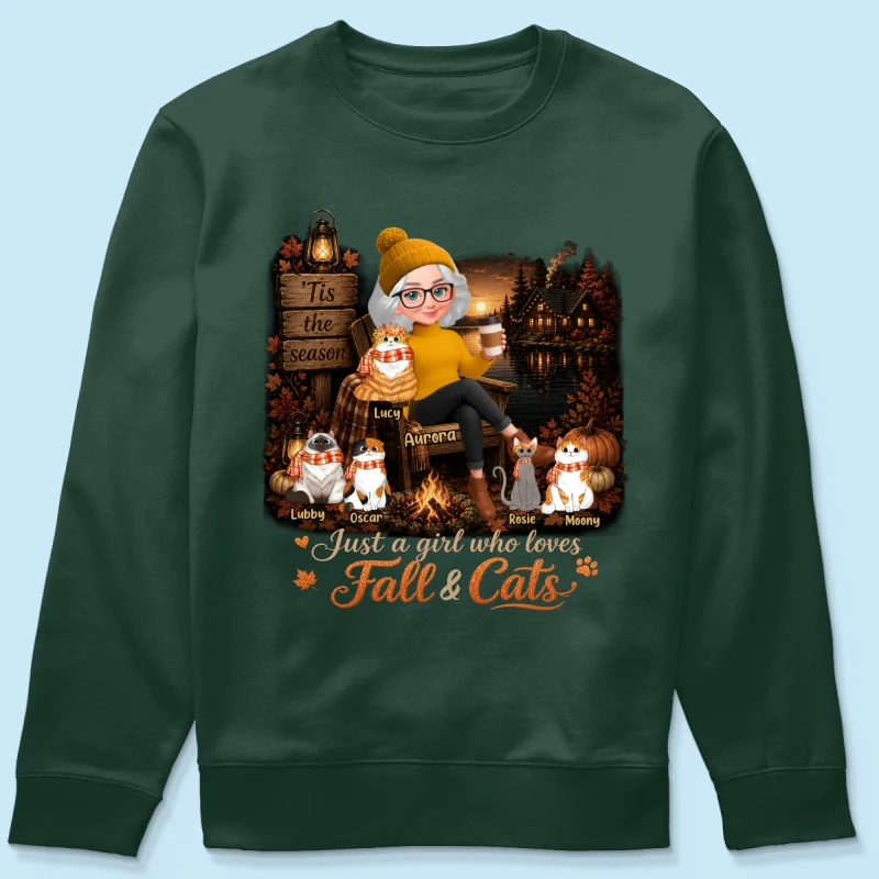 Just a Girl Who Loves Fall & Cats - Personalized Shirt - Cozy Fall Tee for Cat Moms - Image 20