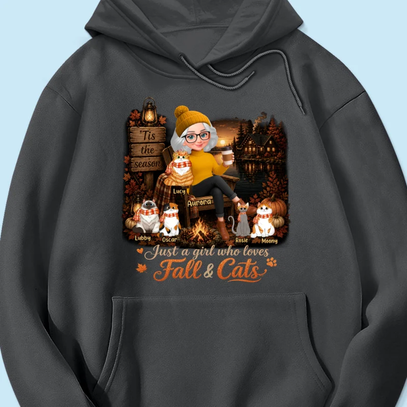 Just a Girl Who Loves Fall & Cats - Personalized Shirt - Cozy Fall Tee for Cat Moms - Image 23