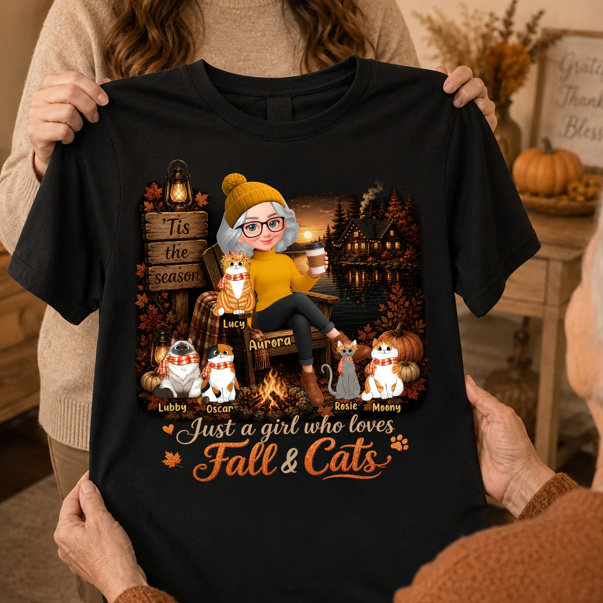 Just a Girl Who Loves Fall & Cats - Personalized Shirt - Cozy Fall Tee for Cat Moms - Image 4