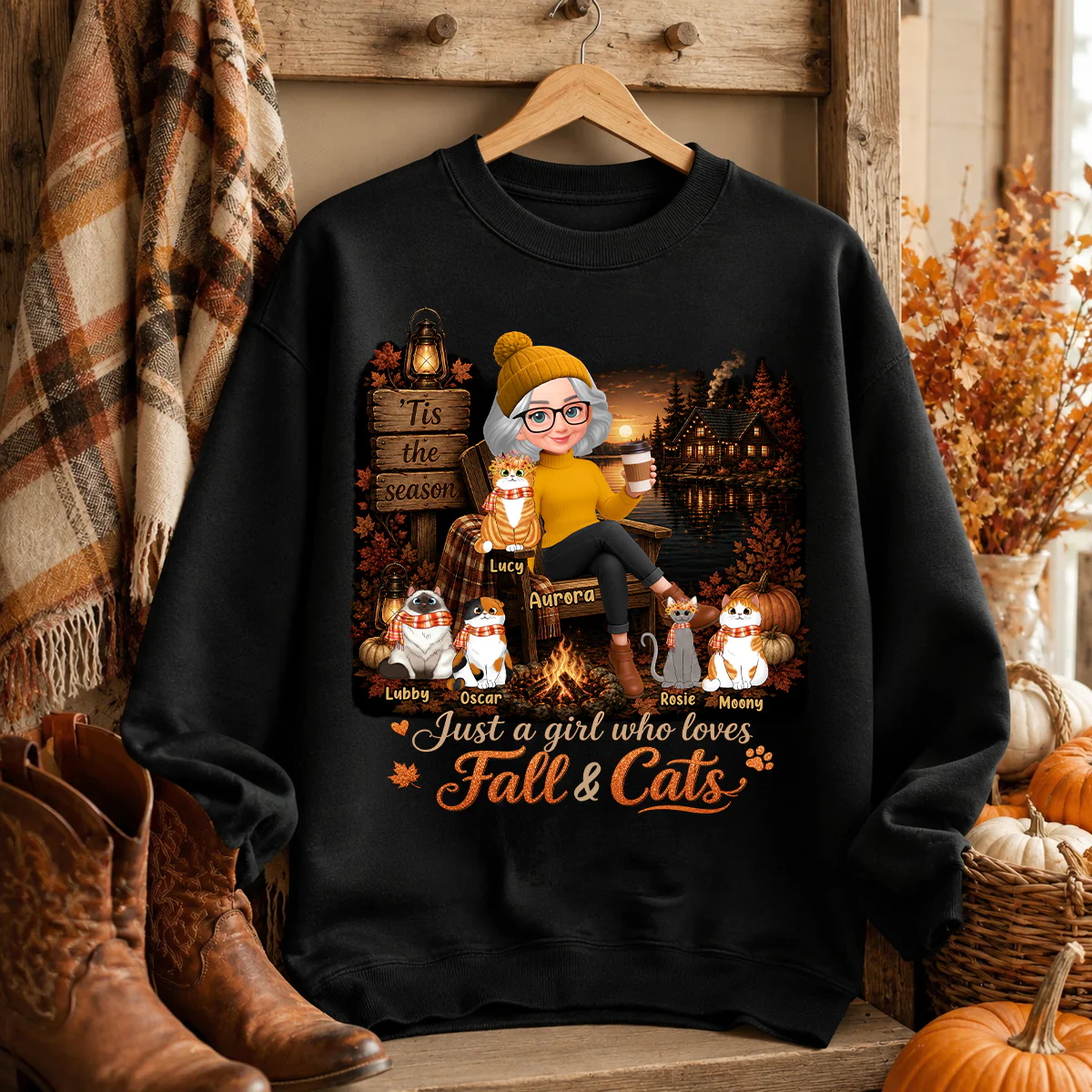 Just a Girl Who Loves Fall & Cats - Personalized Shirt - Cozy Fall Tee for Cat Moms - Image 5