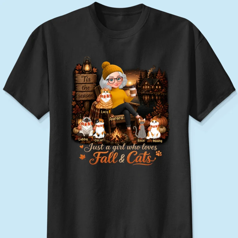 Just a Girl Who Loves Fall & Cats - Personalized Shirt - Cozy Fall Tee for Cat Moms - Image 8
