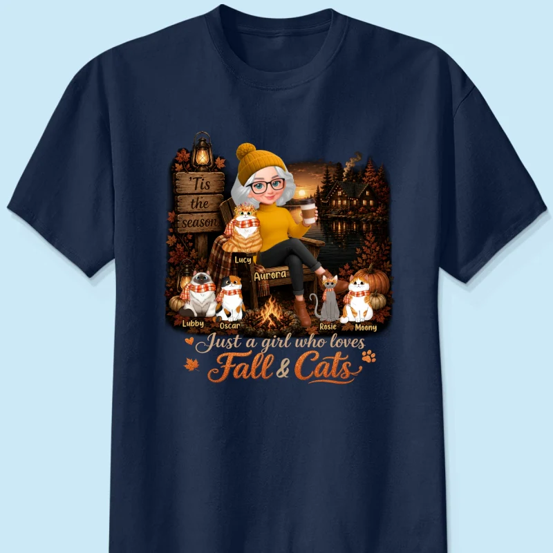 Just a Girl Who Loves Fall & Cats - Personalized Shirt - Cozy Fall Tee for Cat Moms - Image 9