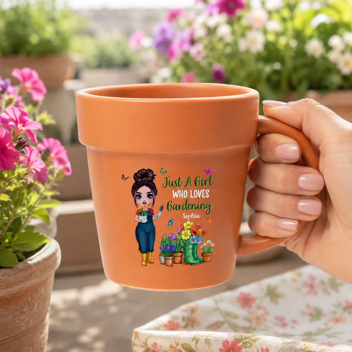 Just A Girl Who Loves Gardening - Personalized Plant Pot Ceramic Mug - Gift For Gardening Lovers - Image 3