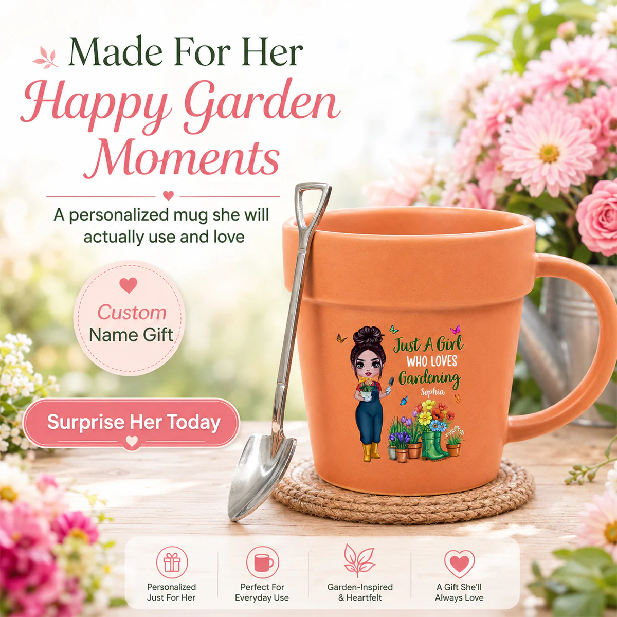 Just A Girl Who Loves Gardening - Personalized Plant Pot Ceramic Mug - Gift For Gardening Lovers - Image 5