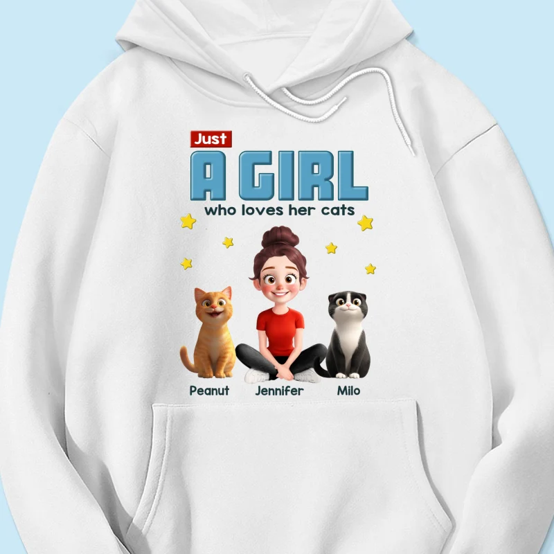 Just A Girl Who Loves Her Cat Cartoon Funny Cats Personalized Shirt - Image 15