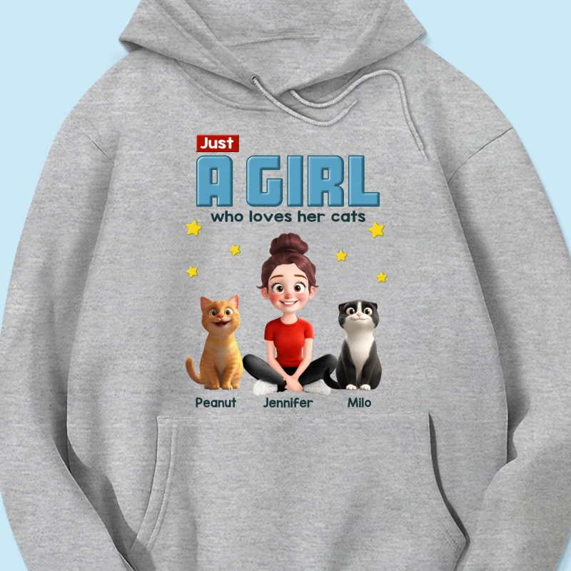 Just A Girl Who Loves Her Cat Cartoon Funny Cats Personalized Shirt - Image 16