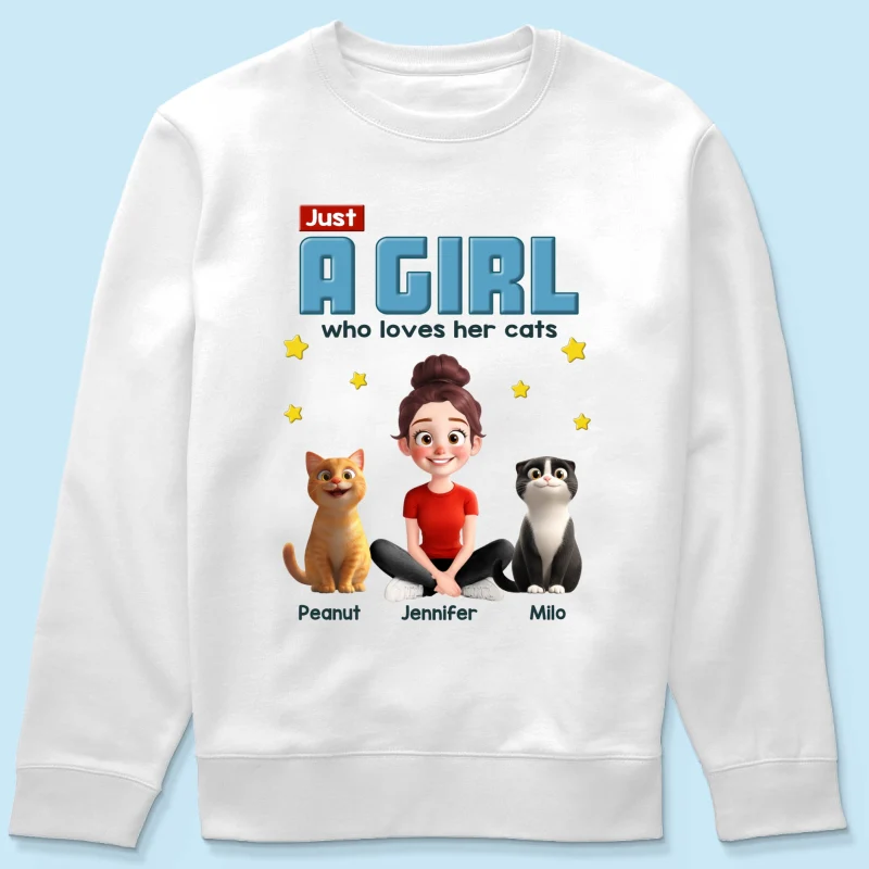 Just A Girl Who Loves Her Cat Cartoon Funny Cats Personalized Shirt - Image 19
