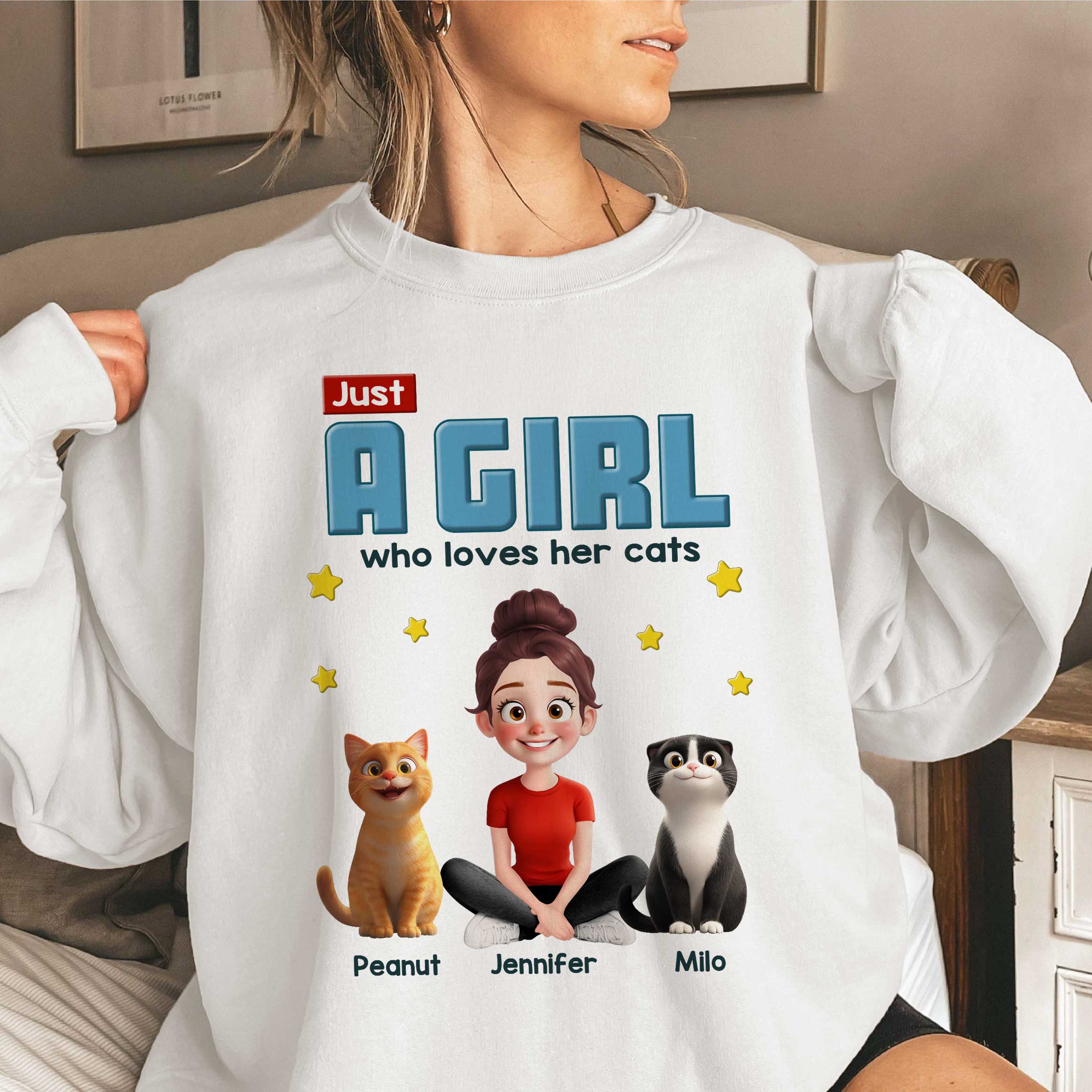 Just A Girl Who Loves Her Cat Cartoon Funny Cats Personalized Shirt - Image 2