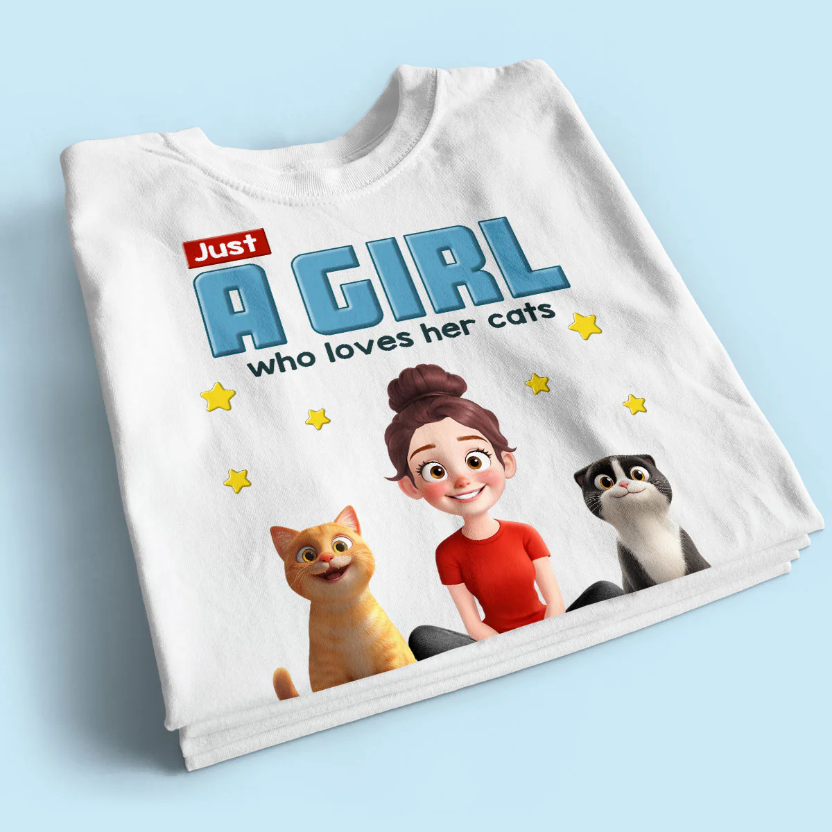 Just A Girl Who Loves Her Cat Cartoon Funny Cats Personalized Shirt - Image 4