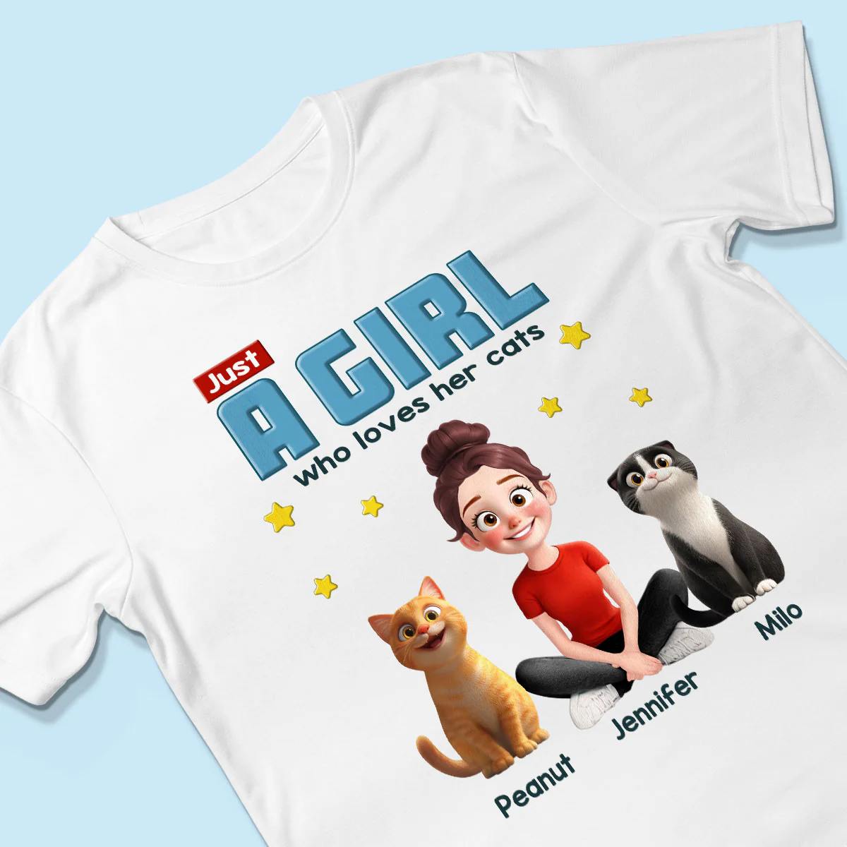 Just A Girl Who Loves Her Cat Cartoon Funny Cats Personalized Shirt - Image 5