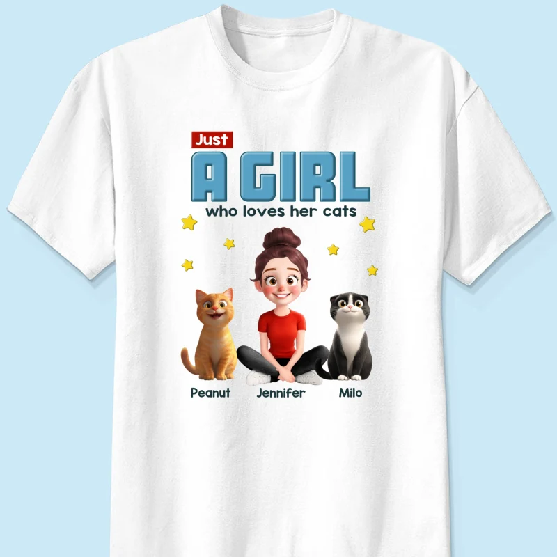 Just A Girl Who Loves Her Cat Cartoon Funny Cats Personalized Shirt - Image 9