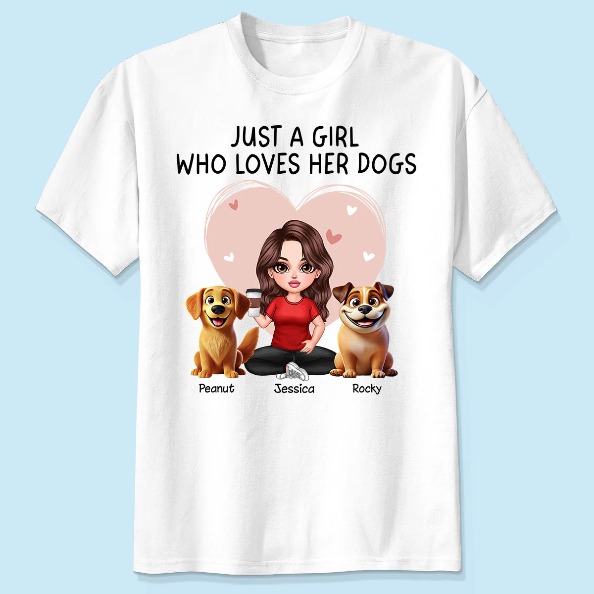 Just A Girl Who Loves Her Dogs Realistic Cartoon Dogs Personalized Shirt, Gift For Dog Lover