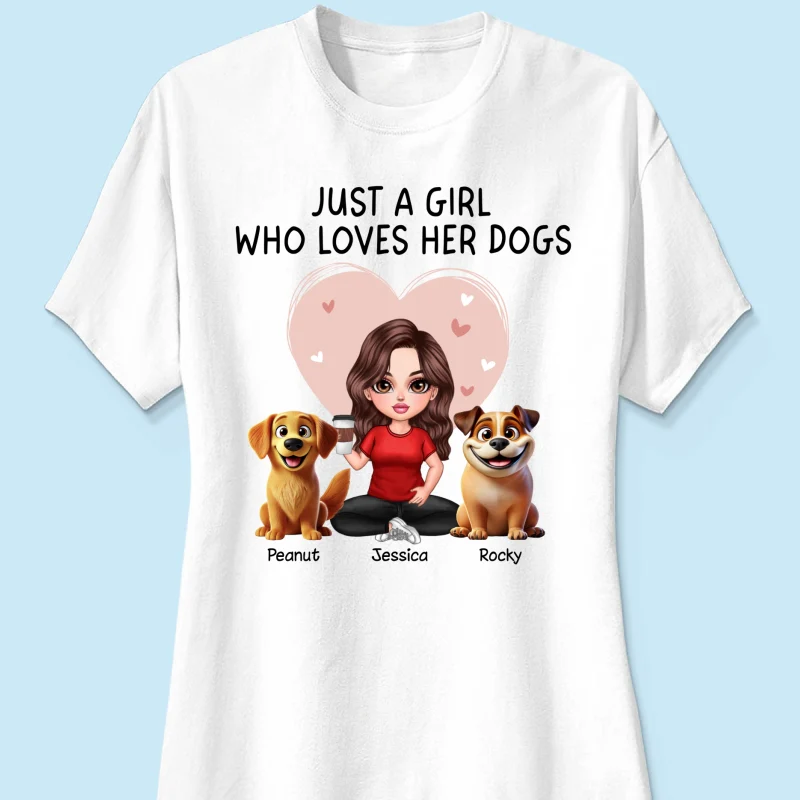 Just A Girl Who Loves Her Dogs Realistic Cartoon Dogs Personalized Shirt, Gift For Dog Lover - Image 11