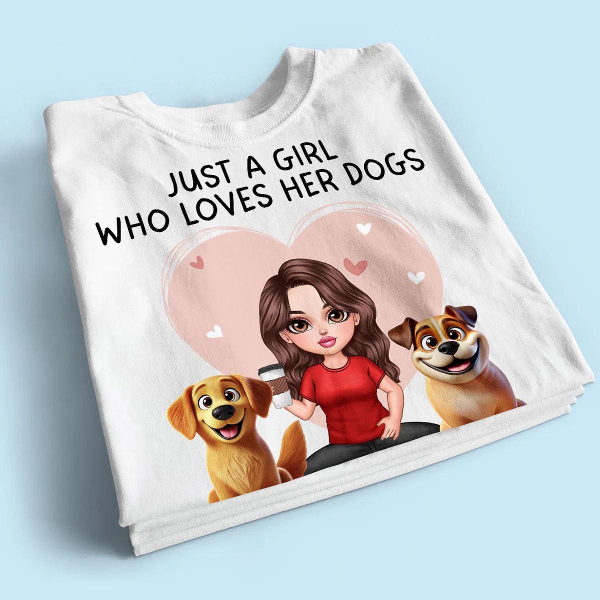 Just A Girl Who Loves Her Dogs Realistic Cartoon Dogs Personalized Shirt, Gift For Dog Lover - Image 2