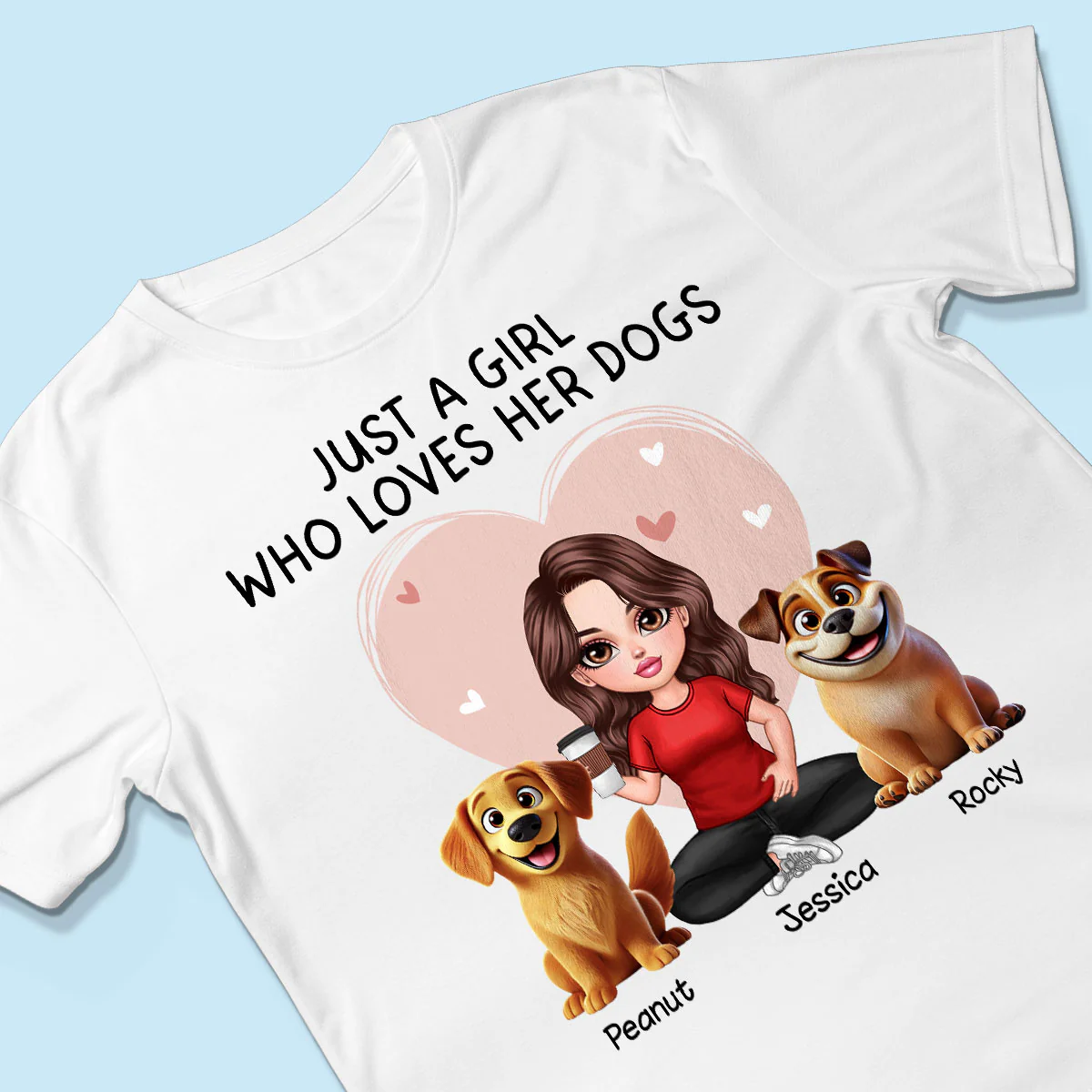 Just A Girl Who Loves Her Dogs Realistic Cartoon Dogs Personalized Shirt, Gift For Dog Lover - Image 3