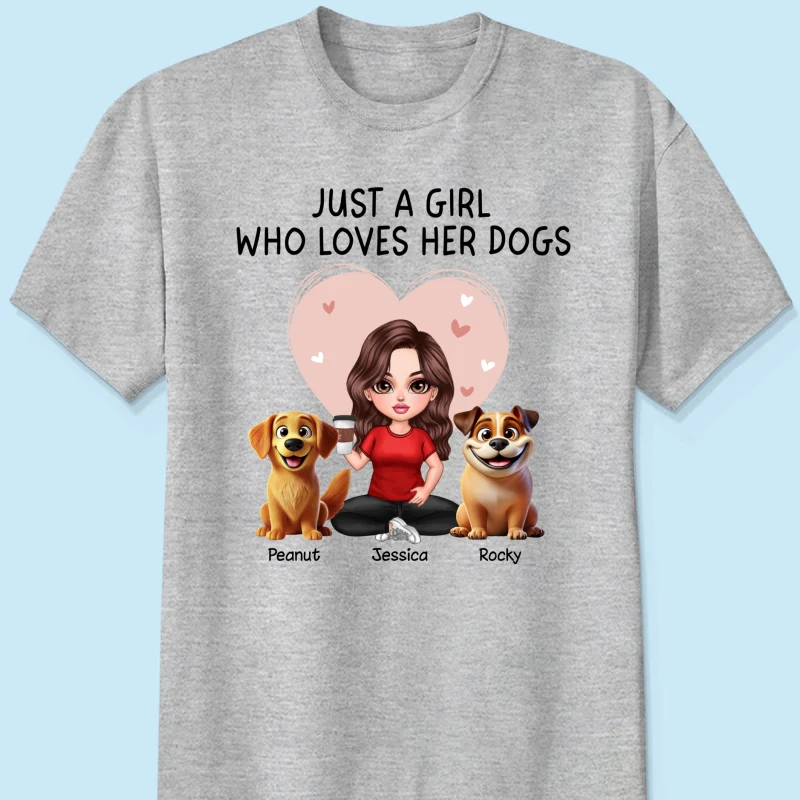 Just A Girl Who Loves Her Dogs Realistic Cartoon Dogs Personalized Shirt, Gift For Dog Lover - Image 8