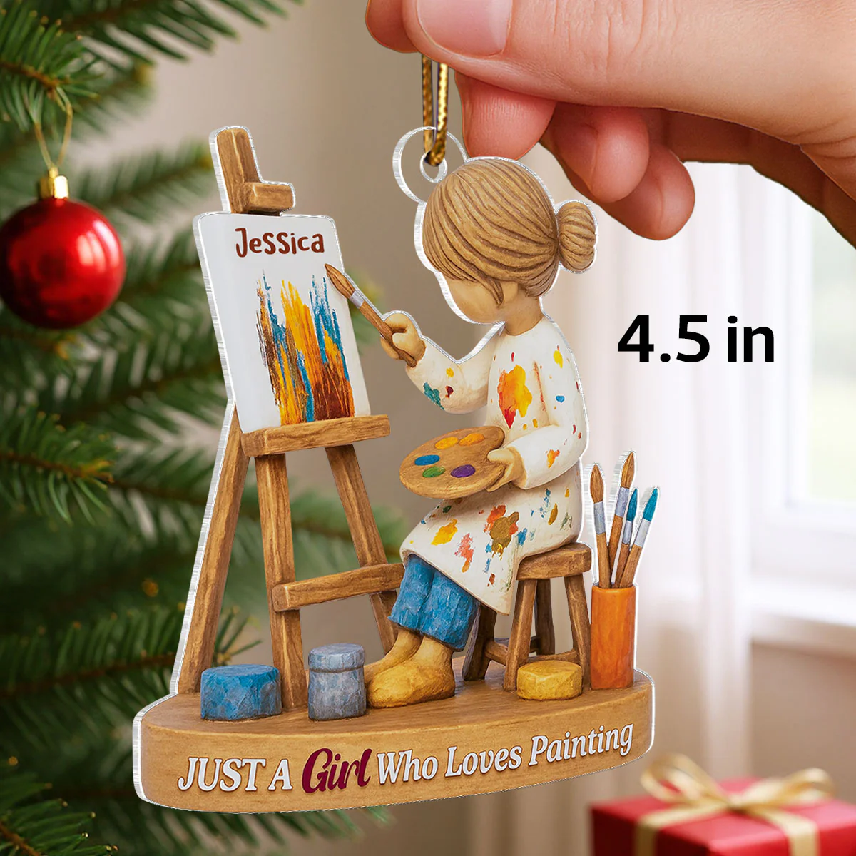 Just A Girl Who Loves Painting - Personalized Acrylic Ornament, Thoughtful Christmas Gift for Artist, Painter, Art Teacher Decor - Image 2