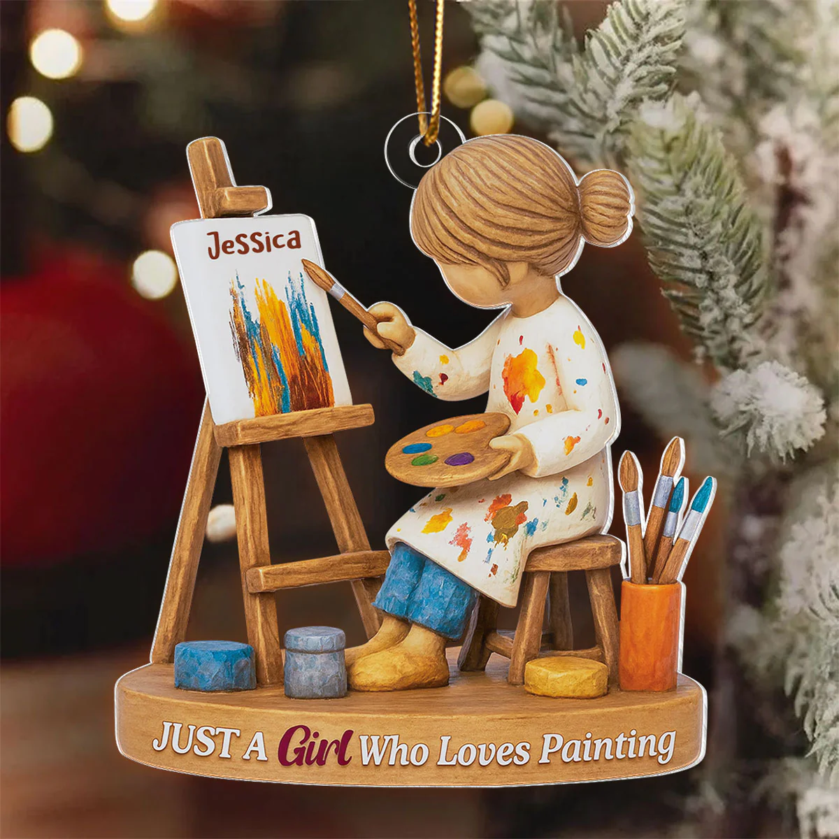 Just A Girl Who Loves Painting - Personalized Acrylic Ornament, Thoughtful Christmas Gift for Artist, Painter, Art Teacher Decor - Image 3