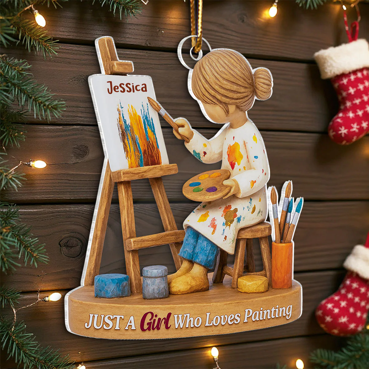 Just A Girl Who Loves Painting - Personalized Acrylic Ornament, Thoughtful Christmas Gift for Artist, Painter, Art Teacher Decor - Image 5