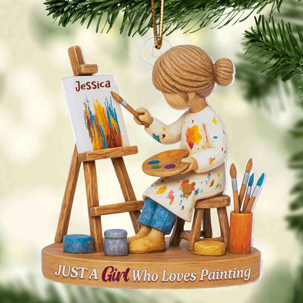 Just A Girl Who Loves Painting - Personalized Acrylic Ornament, Thoughtful Christmas Gift for Artist, Painter, Art Teacher Decor - Image 7