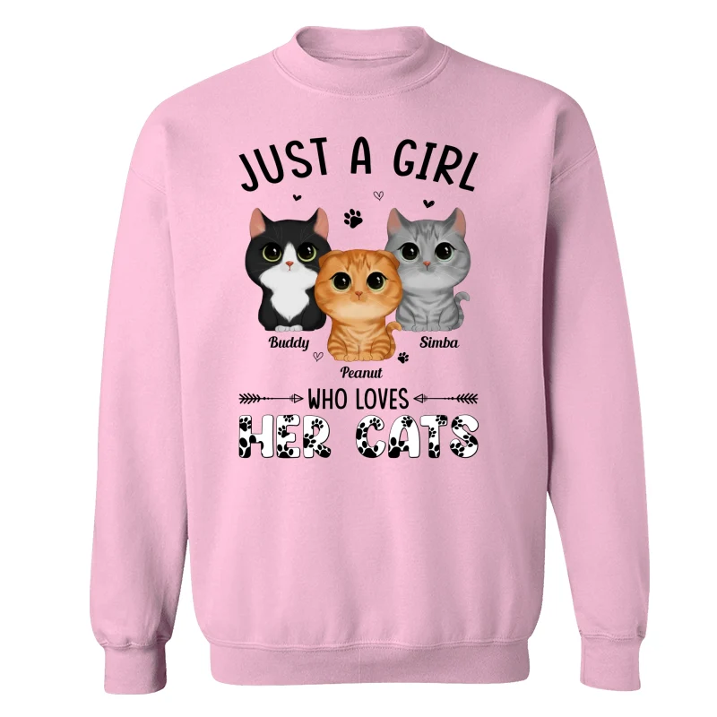 Just A Girl Who Loves Watercolor Cute Cats Paws Pattern Personalized Shirt - Image 19