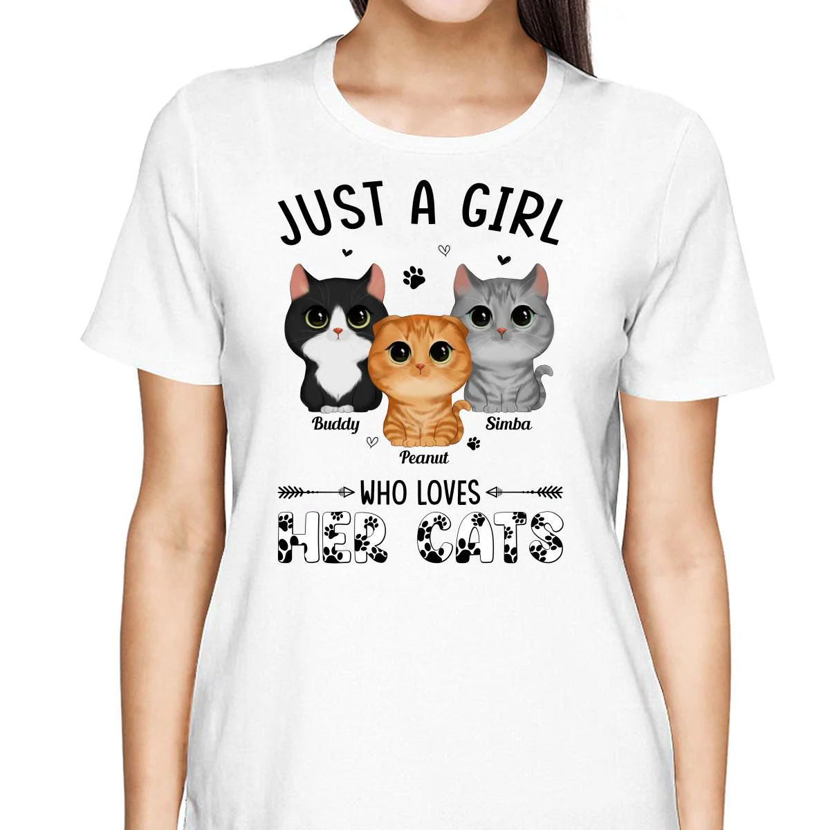 Just A Girl Who Loves Watercolor Cute Cats Paws Pattern Personalized Shirt - Image 2