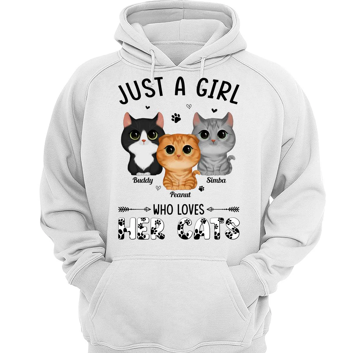 Just A Girl Who Loves Watercolor Cute Cats Paws Pattern Personalized Shirt - Image 3