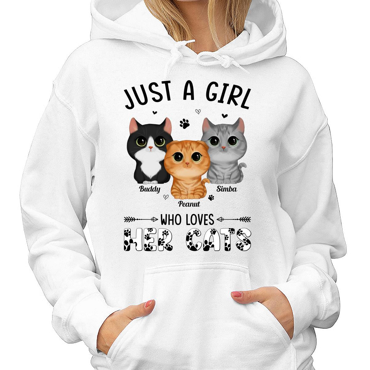 Just A Girl Who Loves Watercolor Cute Cats Paws Pattern Personalized Shirt - Image 4