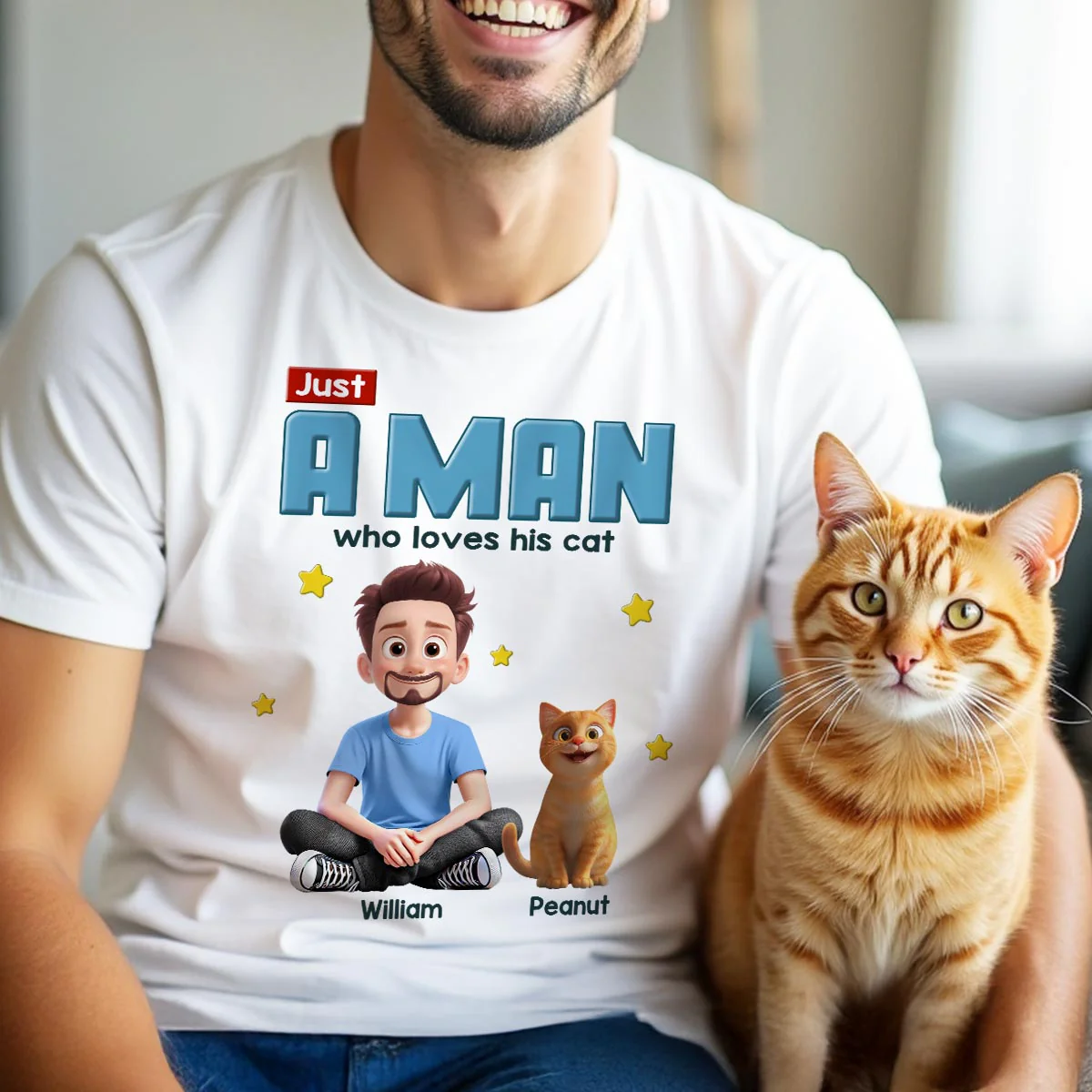 Just A Man Who Loves His Cat Cartoon Funny Cats Personalized Shirt, Birthday Gift, Father's Day Gift For Cat Dad - Image 6