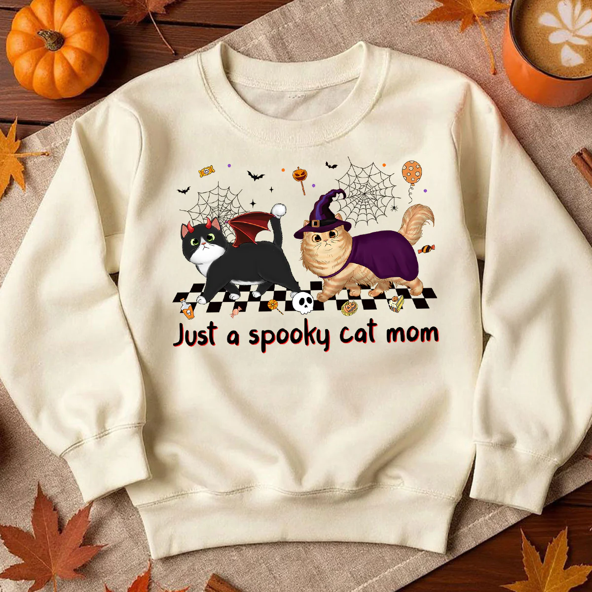 Just A Spooky Cat Mom Fluffy Cat Personalized Sweatshirt, Halloween Costume For Cat Lover - Image 3