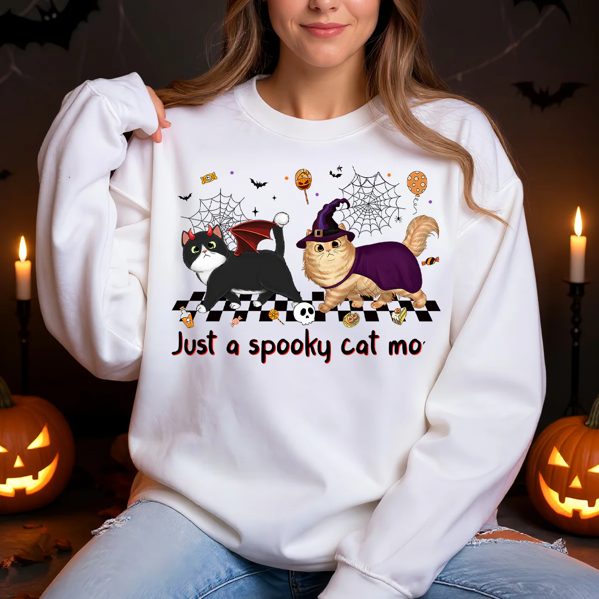 Just A Spooky Cat Mom Fluffy Cat Personalized Sweatshirt, Halloween Costume For Cat Lover - Image 4