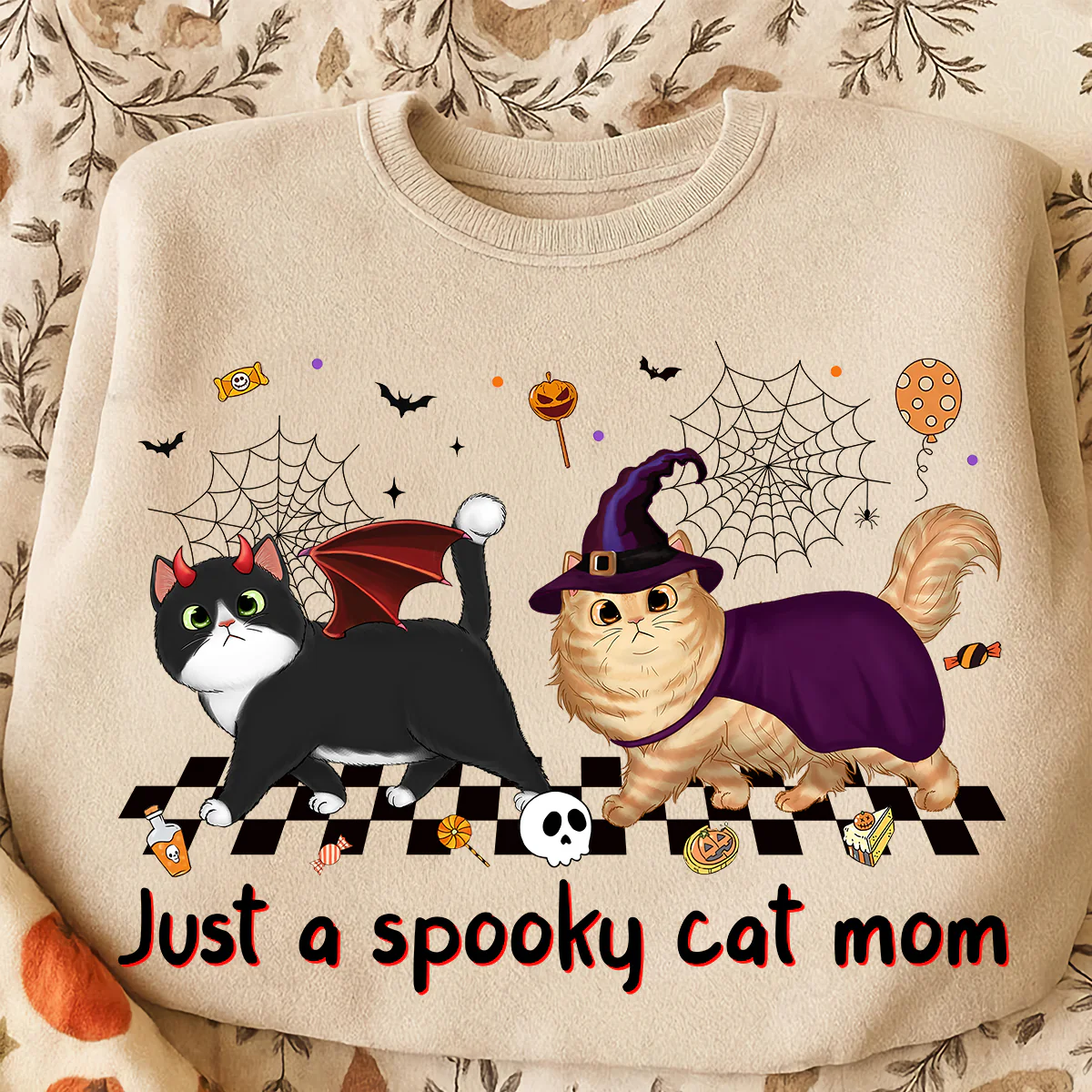 Just A Spooky Cat Mom Fluffy Cat Personalized Sweatshirt, Halloween Costume For Cat Lover - Image 6