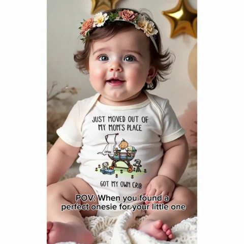 Just Moved Out Of My Mom's Place Got My Own Crib Personalized Baby Onesie Baby Shirt - Image 2