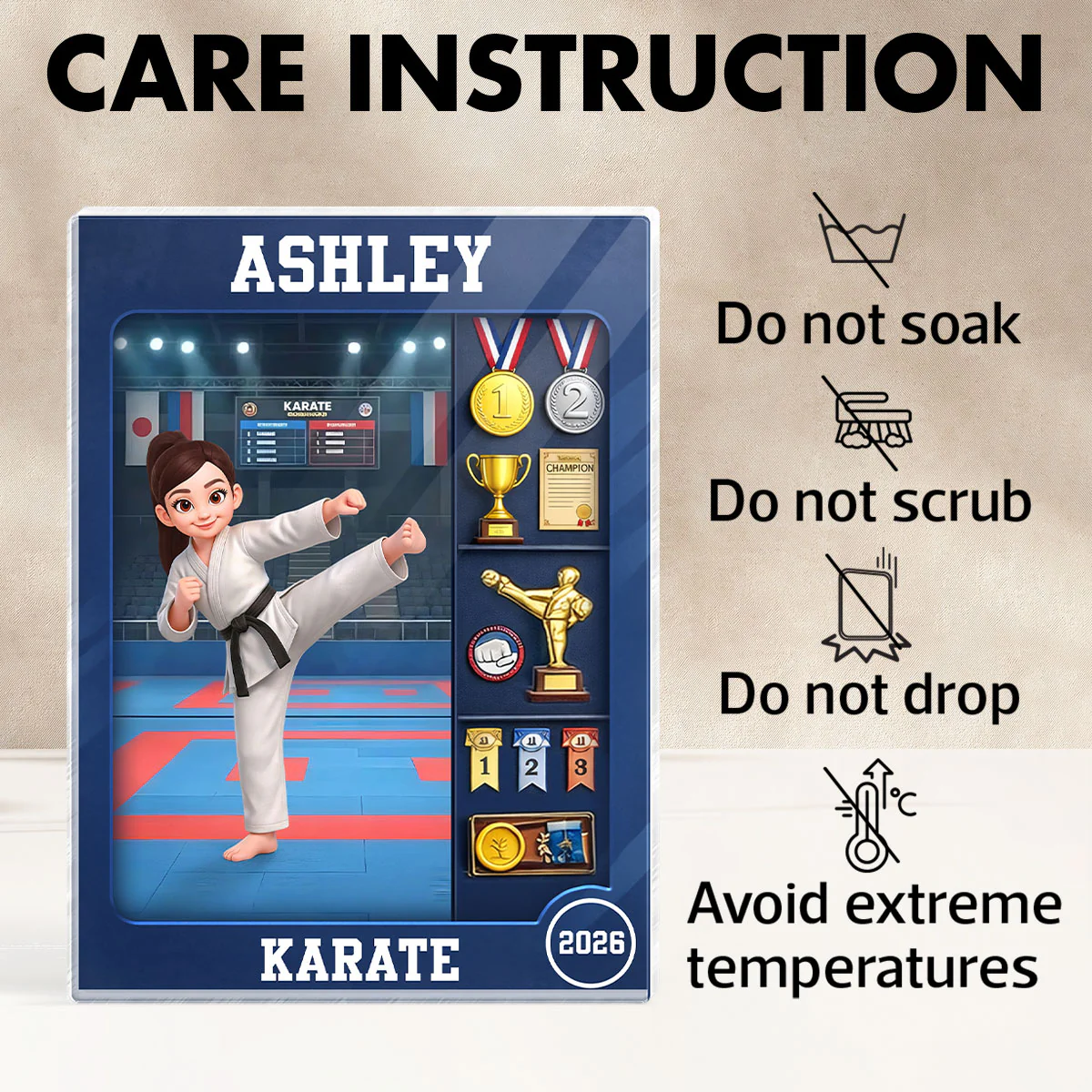 Karate Woman Action Figure - Personalized Acrylic Block Plaque - Gift For Karateka - Image 8