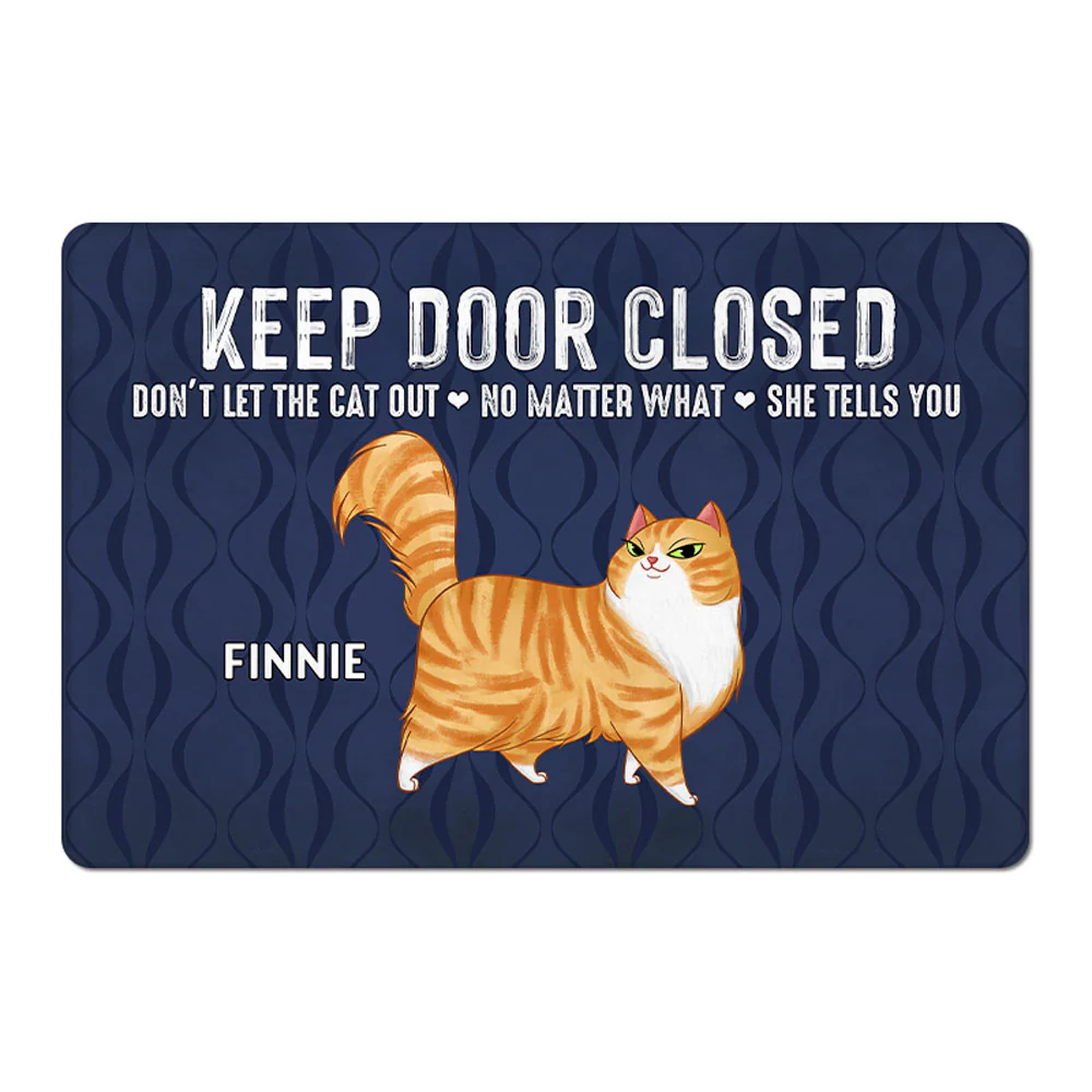 Keep Door Closed Cartoon Walking Cat Personalized Doormat - Gift For Cat Lovers