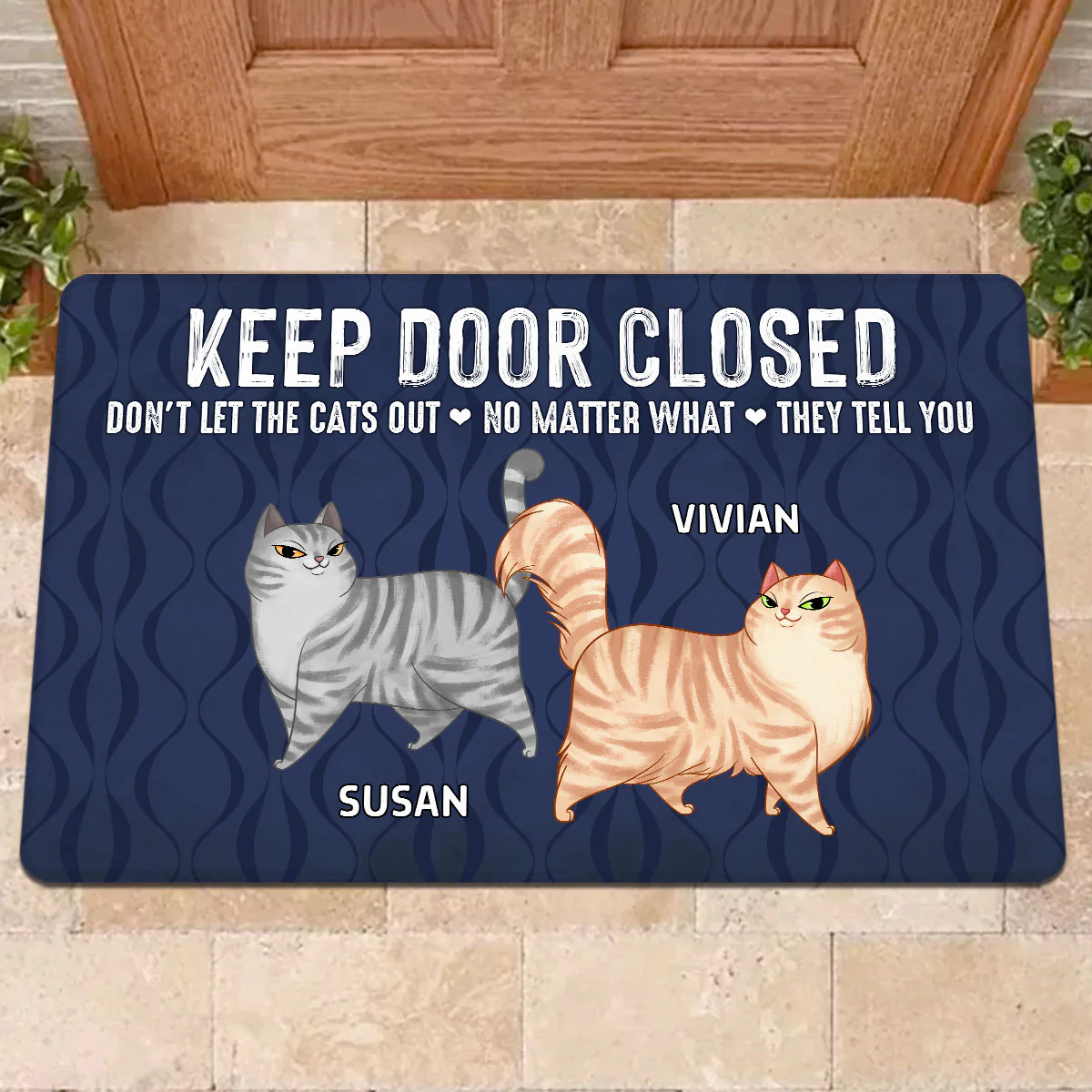 Keep Door Closed Cartoon Walking Cat Personalized Doormat - Gift For Cat Lovers - Image 2