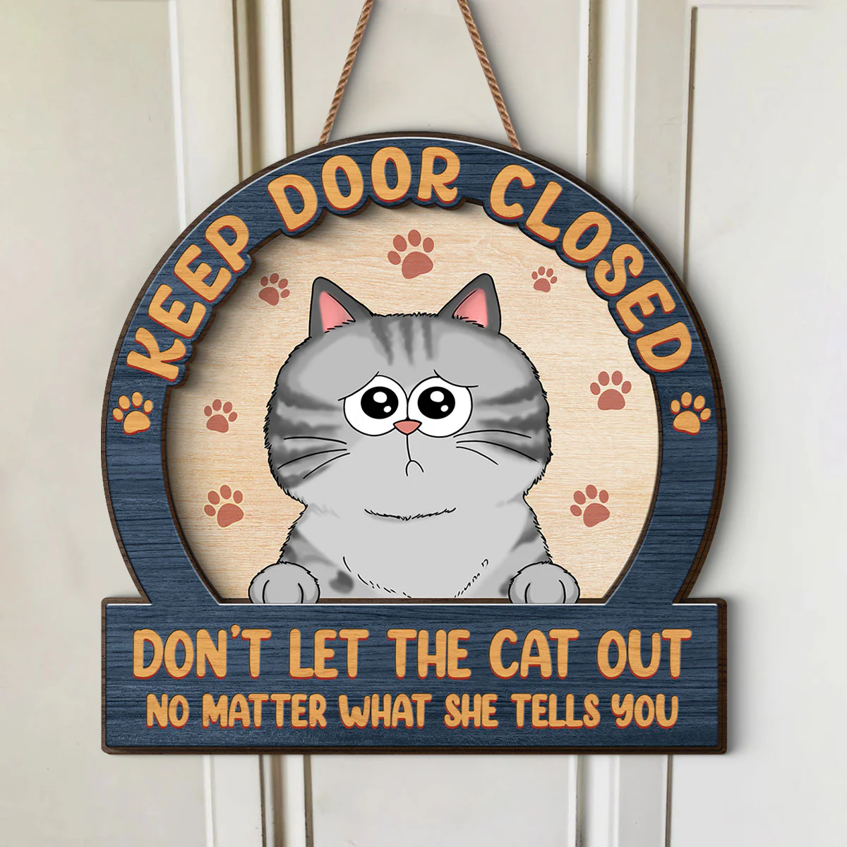 Keep Door Closed Cats Planning Escape Personalized 2-Layer Wood Sign - Image 6