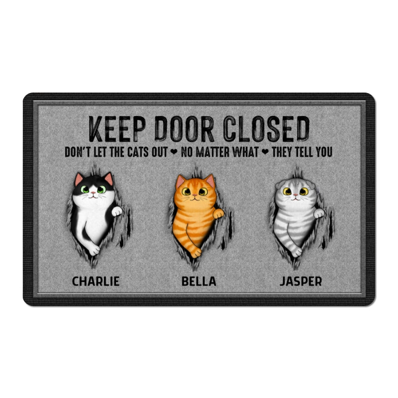 Keep Door Closed Fluffy Cat Tearing Gray Background Personalized Doormat - Image 5
