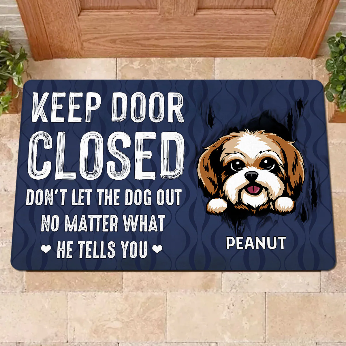 Keep Door Closed Peeking Dog Tearing Personalized Doormat - Image 2