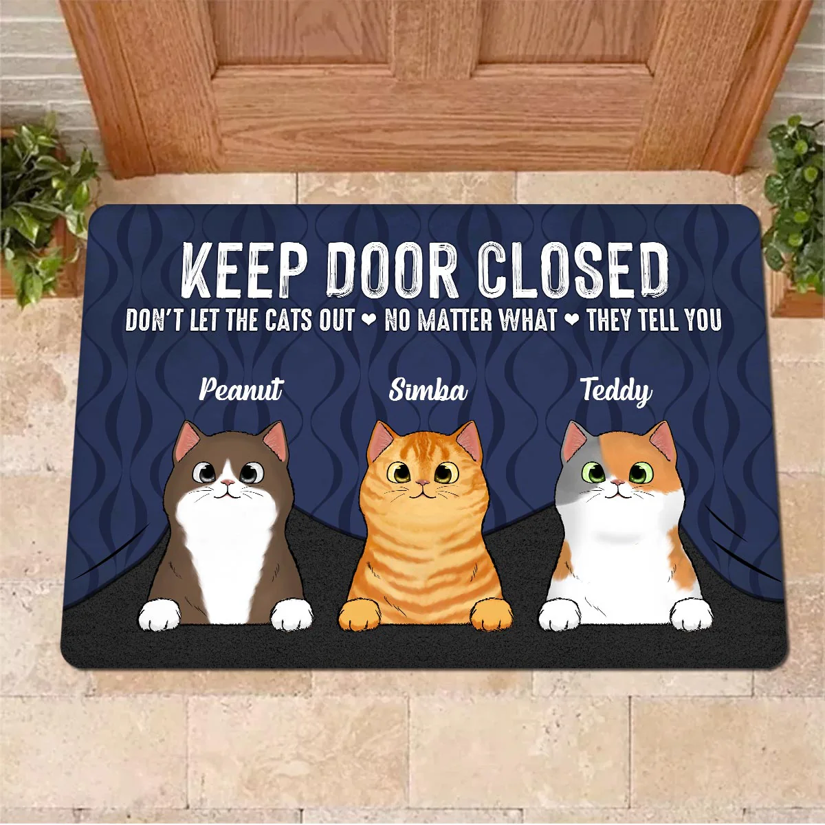 Keep Door Closed Peeking Fluffy Cat Under Personalized Doormat - Image 2