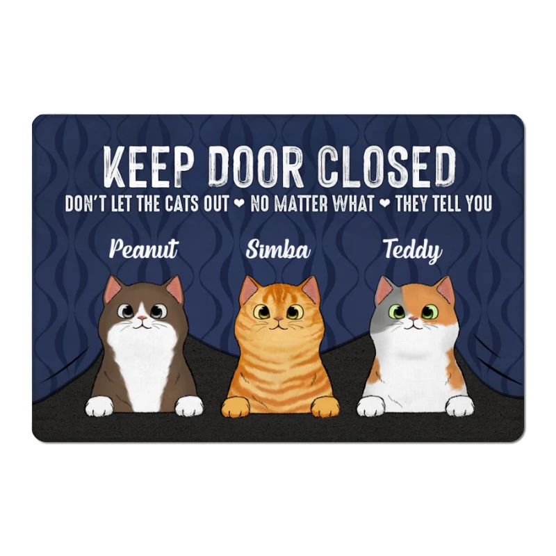 Keep Door Closed Peeking Fluffy Cat Under Personalized Doormat - Image 4